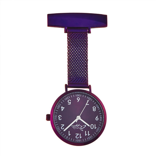 Annie Apple Nurses Fob Watch - Meraki - Silver/Purple - Mesh - 35mm