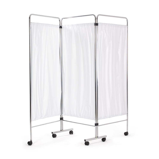 Chrome Ward Screen with Curtains (3 Section) - White