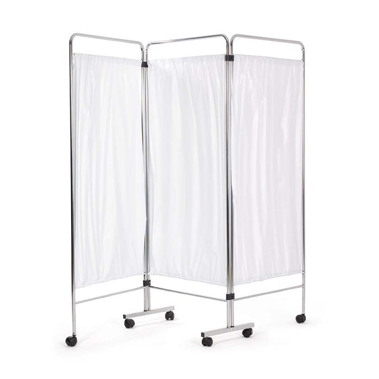 Chrome Ward Screen with Curtains (3 Section) - White - Medisave Professional