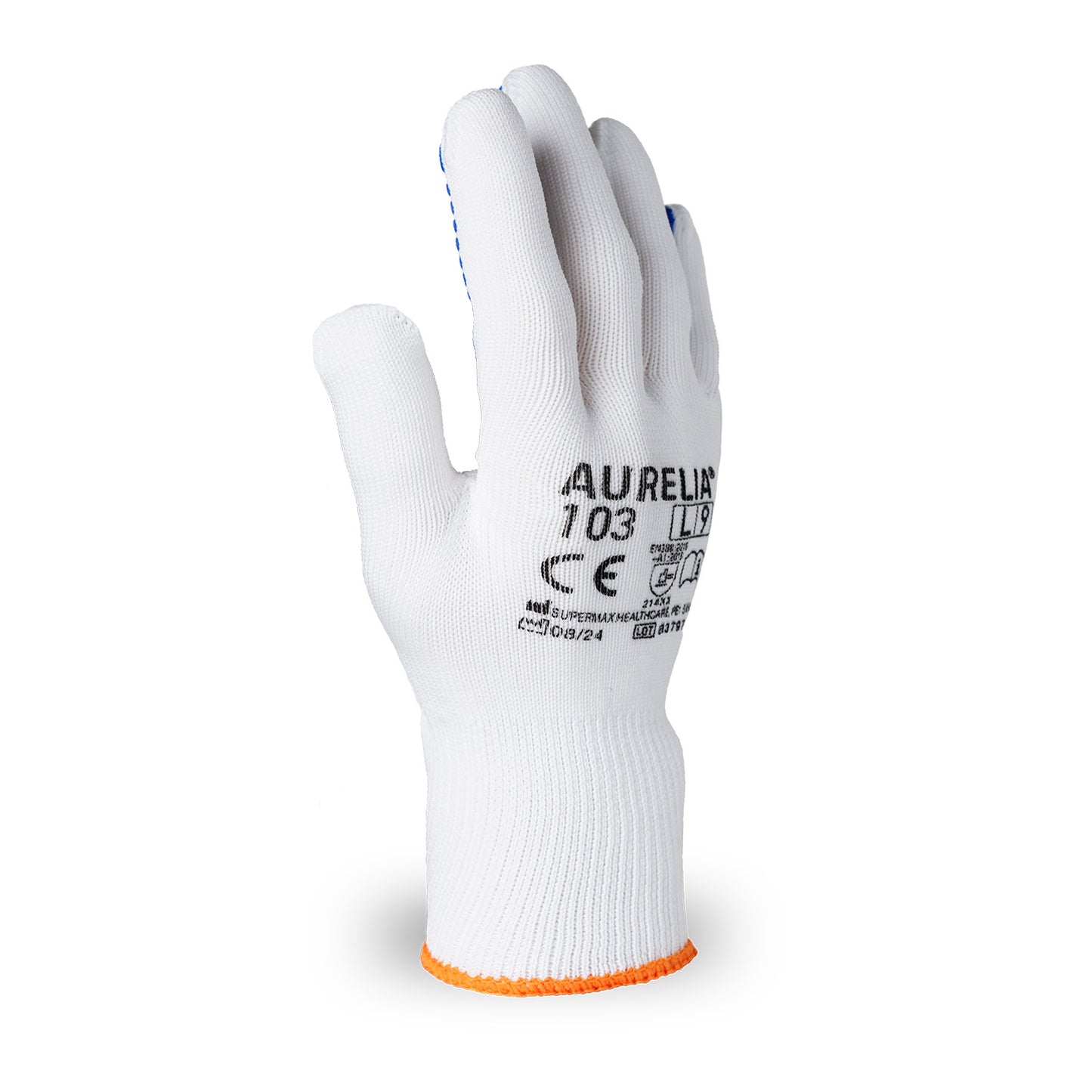AURELIA 103  - Blue PVC Dotted Glove with Cotton Liner - 