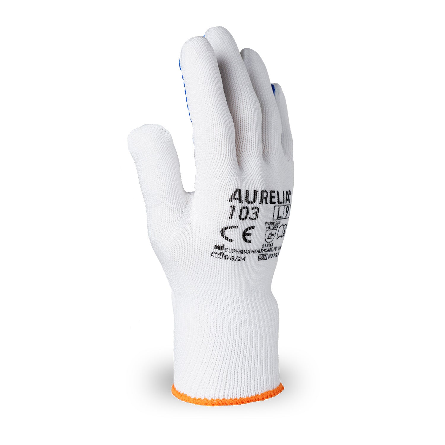 AURELIA 103  - Blue PVC Dotted Glove with Cotton Liner - 