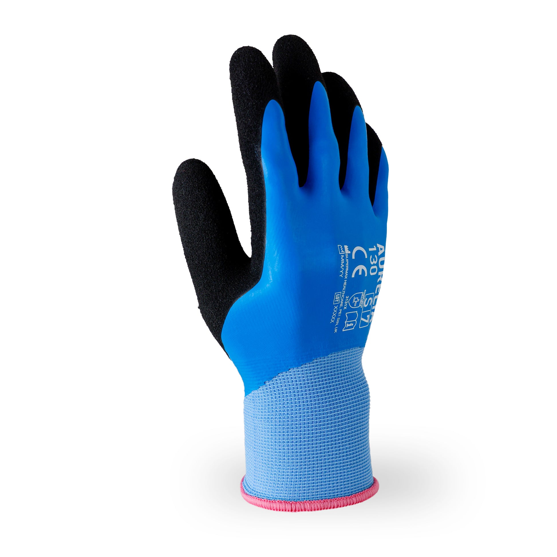 AURELIA 130 Blue Nylon Fully Coated Glove with Black Sandy Latex coating - 