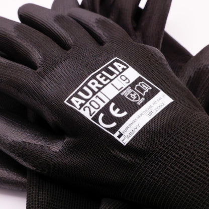 Aurelia 201 - Black PU Palm Coated with Polyester Liner - 