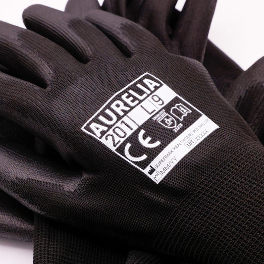 Aurelia 201 - Black PU Palm Coated with Polyester Liner - 
