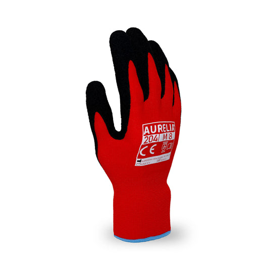AURELIA 204 - Black Sandy Nitrile Palm Coated with Red Nylon/Spandex Liner - 