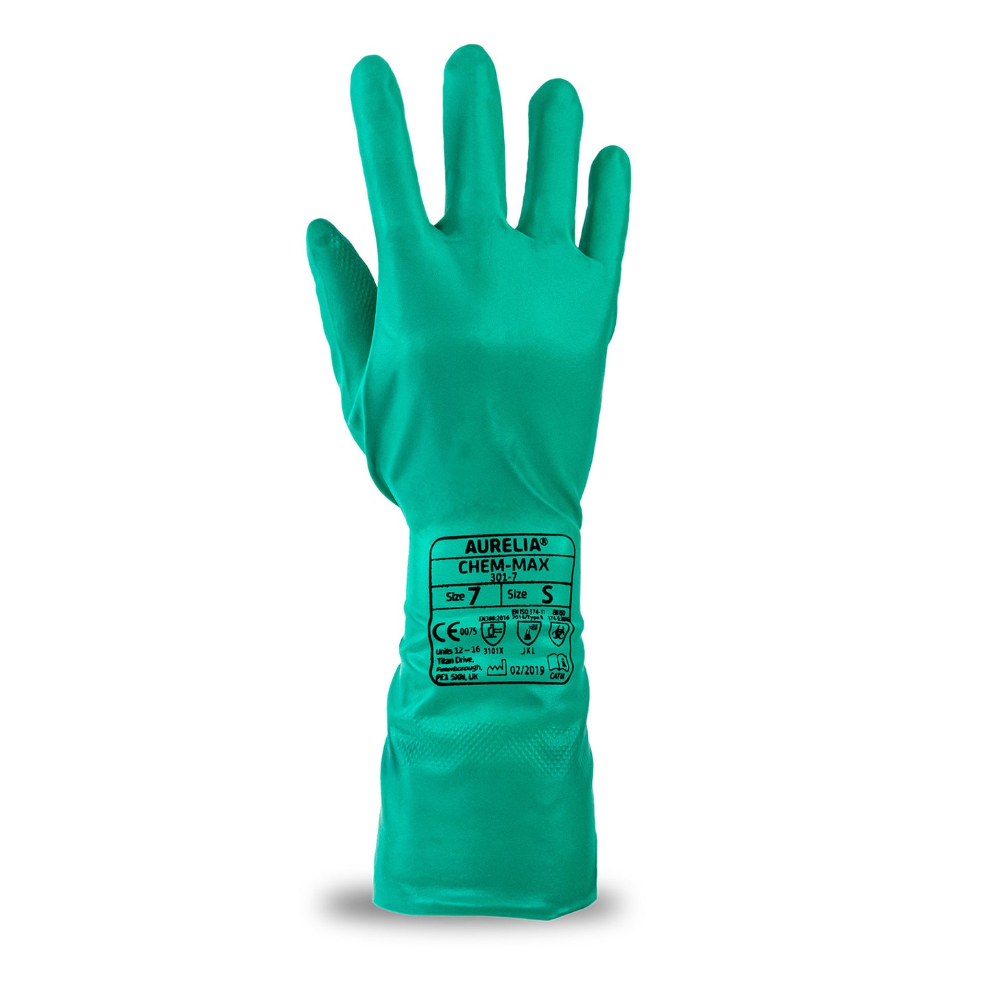 Aurelia Chem Max  - Green Flocklined Nitrile Chemical Gauntlett - 