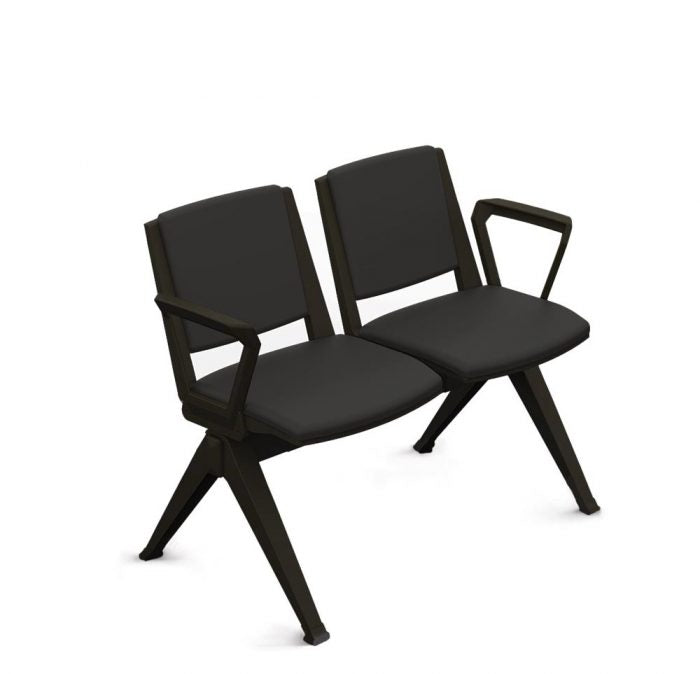 2 Seater Waiting Room Bench (Black Frame/Upholstered) - 