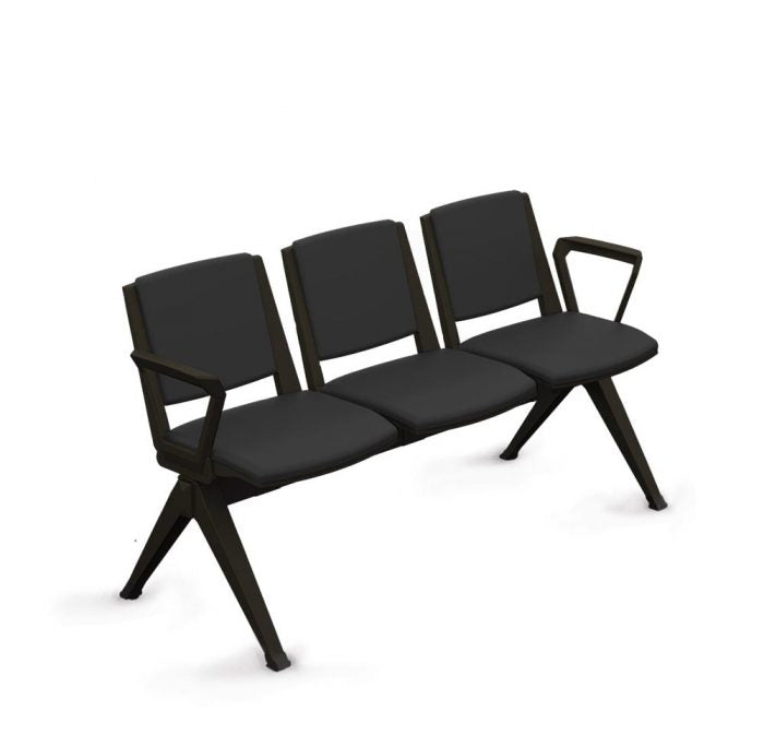 2 Seater Waiting Room Bench (Black Frame/Upholstered) - 