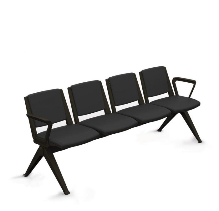 2 Seater Waiting Room Bench (Black Frame/Upholstered) - 
