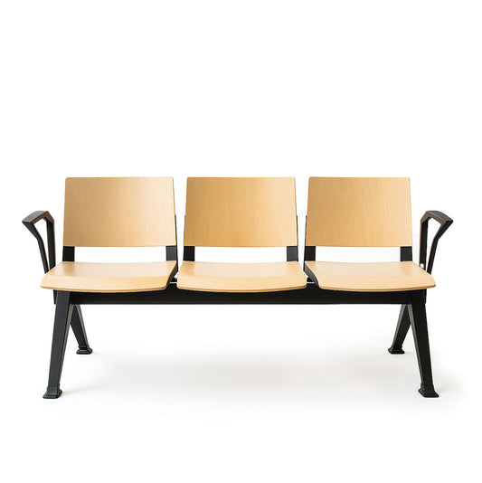 4 Seater Waiting Room Bench (Black Frame/Wood) - 