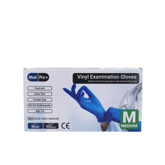 Blue Vinyl Exam Gloves - Cat III PPE Medium x 100