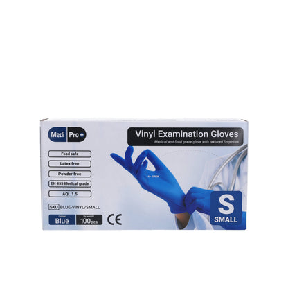 Blue Vinyl Exam Gloves - Cat III PPE Small x 100