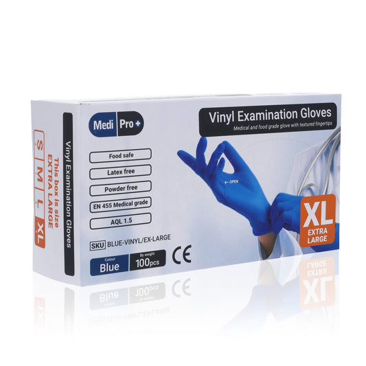 Blue Vinyl Exam Gloves - Cat III PPE - Extra Large x 100