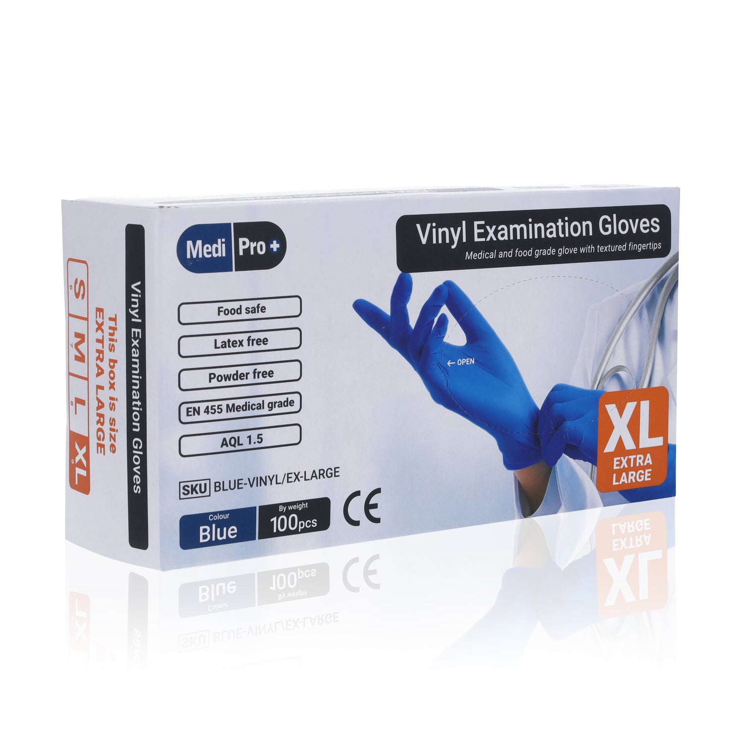 Blue Vinyl Exam Gloves - Cat III PPE - Extra Large x 100