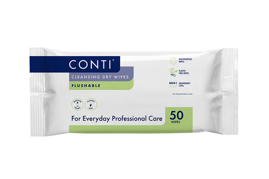 Conti® Large Flushable Cleansing Dry Wipe -  50 Wipes