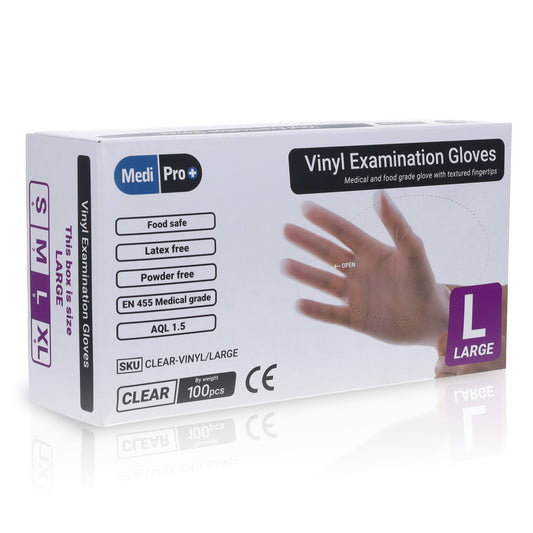 Clear Vinyl Exam Gloves - Cat III PPE Large – Box of 100