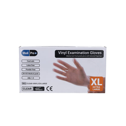 Clear Vinyl Exam Gloves - Cat III PPE Extra Large – Box of 100
