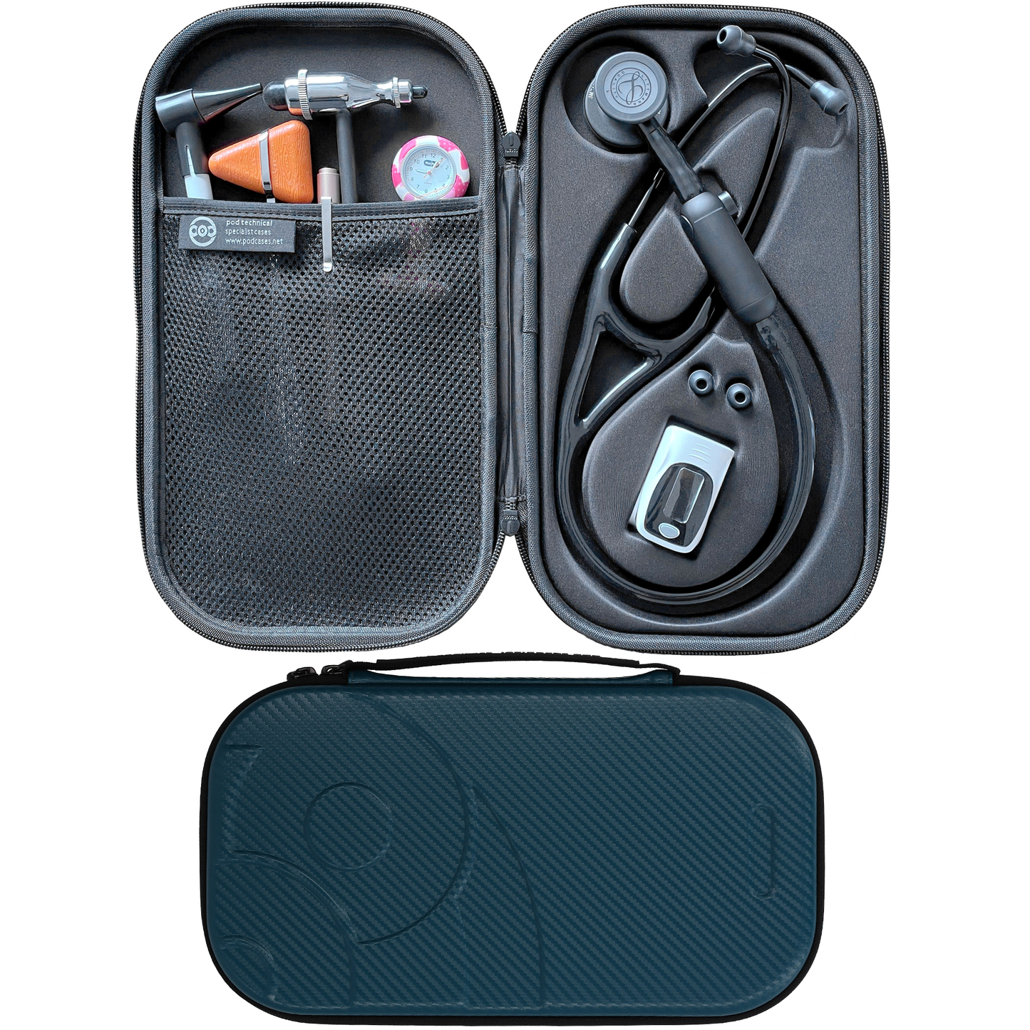 Pod Technical Cardiopod II Stethoscope Case for all Littmann Stethoscopes - Caribbean Blue Carbon