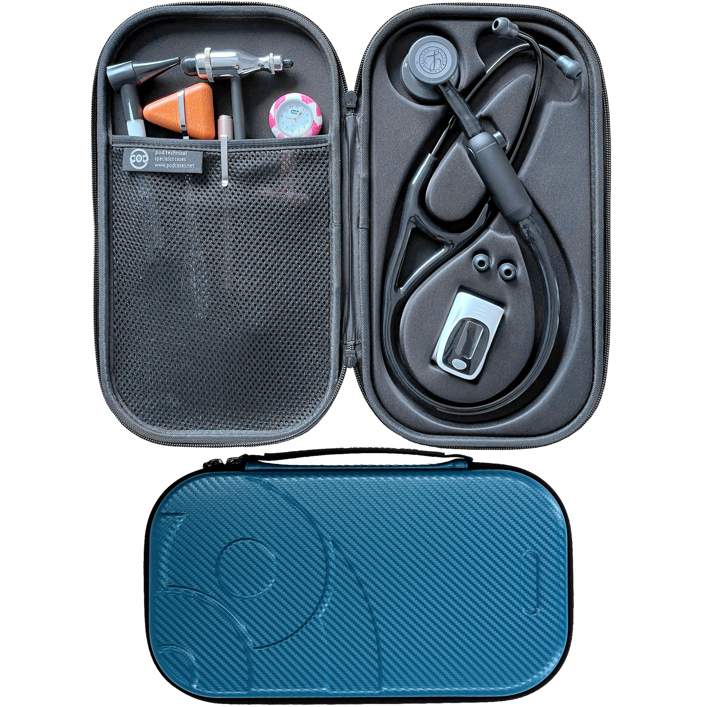 Pod Technical Cardiopod II Stethoscope Case for all Littmann Stethoscopes - Caribbean Blue Carbon