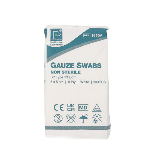 Gauze Swabs: 5 x 5cm 8 Ply x 100 - Premier