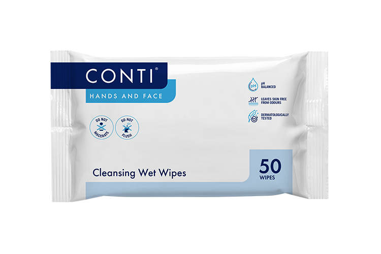 Conti Hands and Face Cleansing Wet Wipes - Lightly Fragranced - 50 Wipes