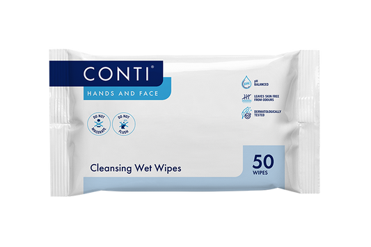 Conti Hands and Face Cleansing Wet Wipes - Lightly Fragranced - 50 Wipes - Vernacare
