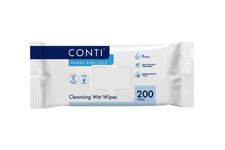 Conti Hands and Face Cleansing Wet Wipes - Lightly Fragranced - 200 Wipes