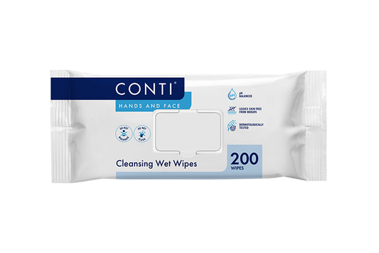 Conti Hands and Face Cleansing Wet Wipes - Lightly Fragranced - 200 Wipes - Vernacare