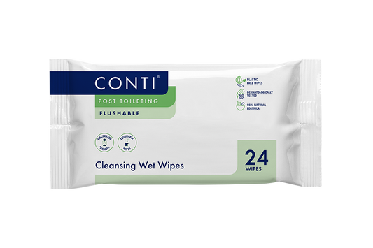 Conti® Post Toileting Cleansing Wet Wipes - Fragrance Free - 24 Wipes - Vernacare