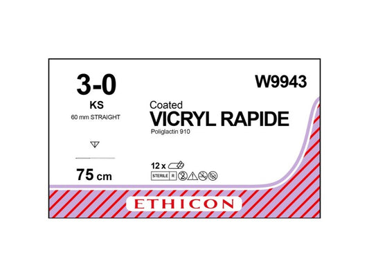 Vicryl Rapid Undyed 75cm Sutures USP 3-0 - Box of 12 - 