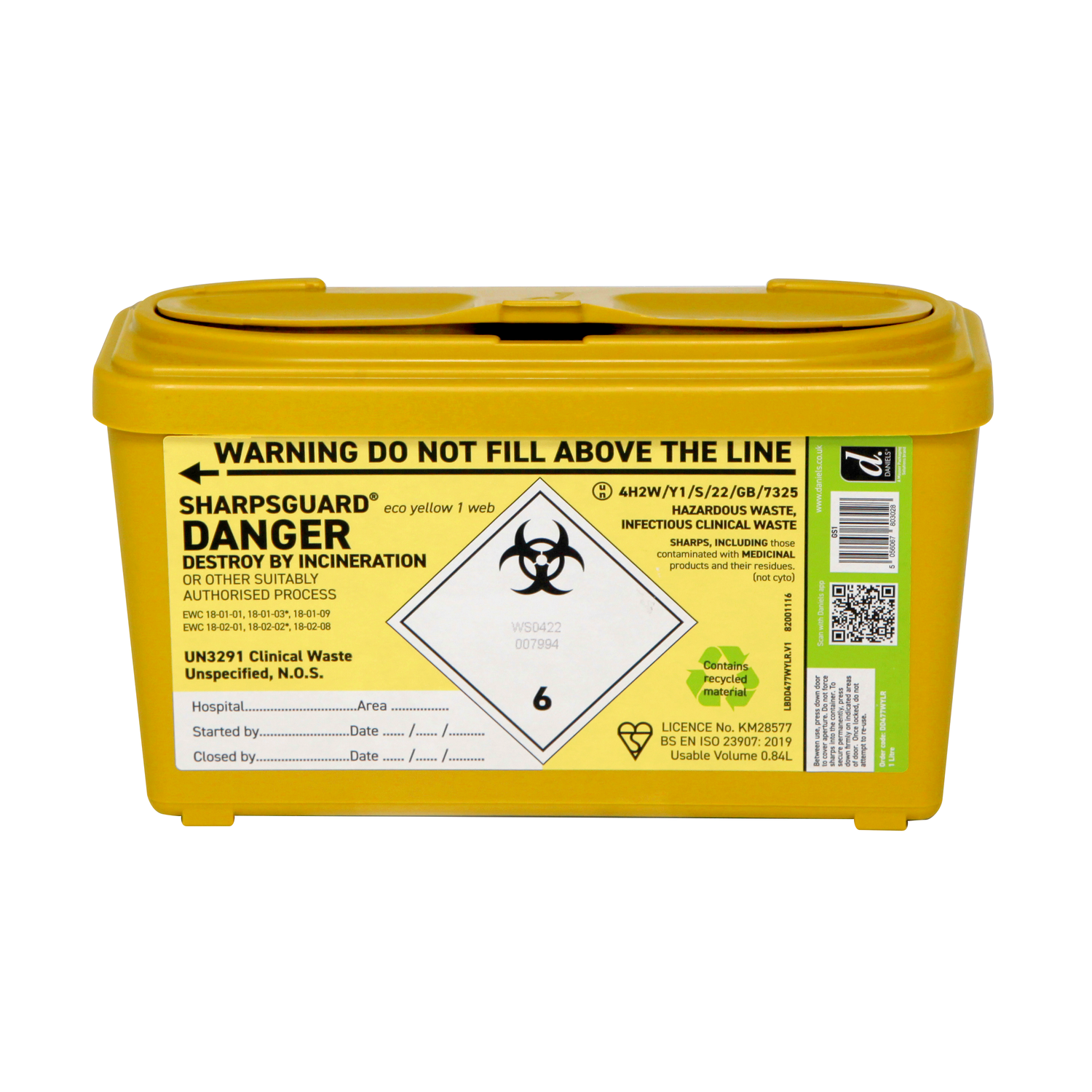 Sharpsguard Yellow 1 Ltr Sharps Bin - Daniels