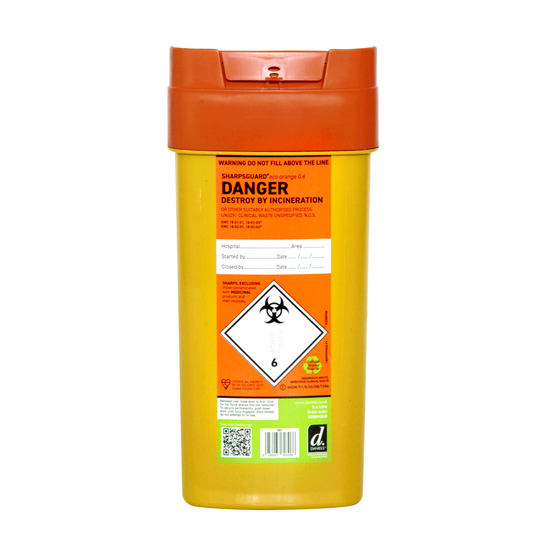 Sharpsguard Orange 0.6 Ltr Sharps Bin - Recycled Plastics - Daniels