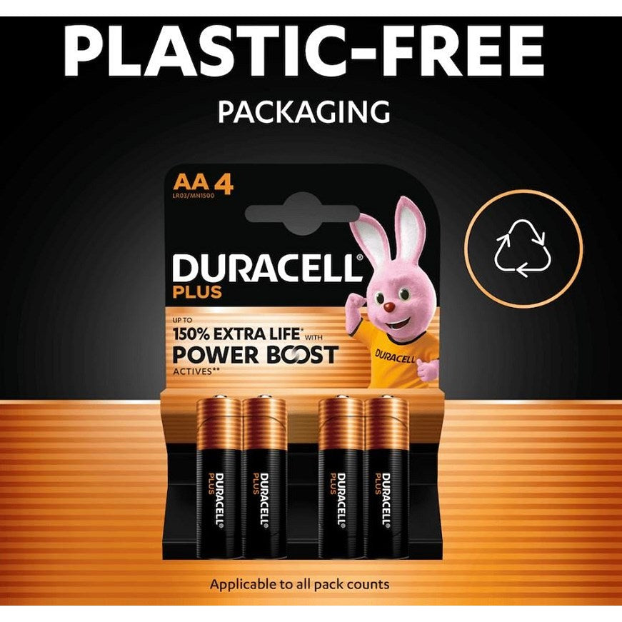 Duracell Plus AA Alkaline Batteries - Pack of 4 - 