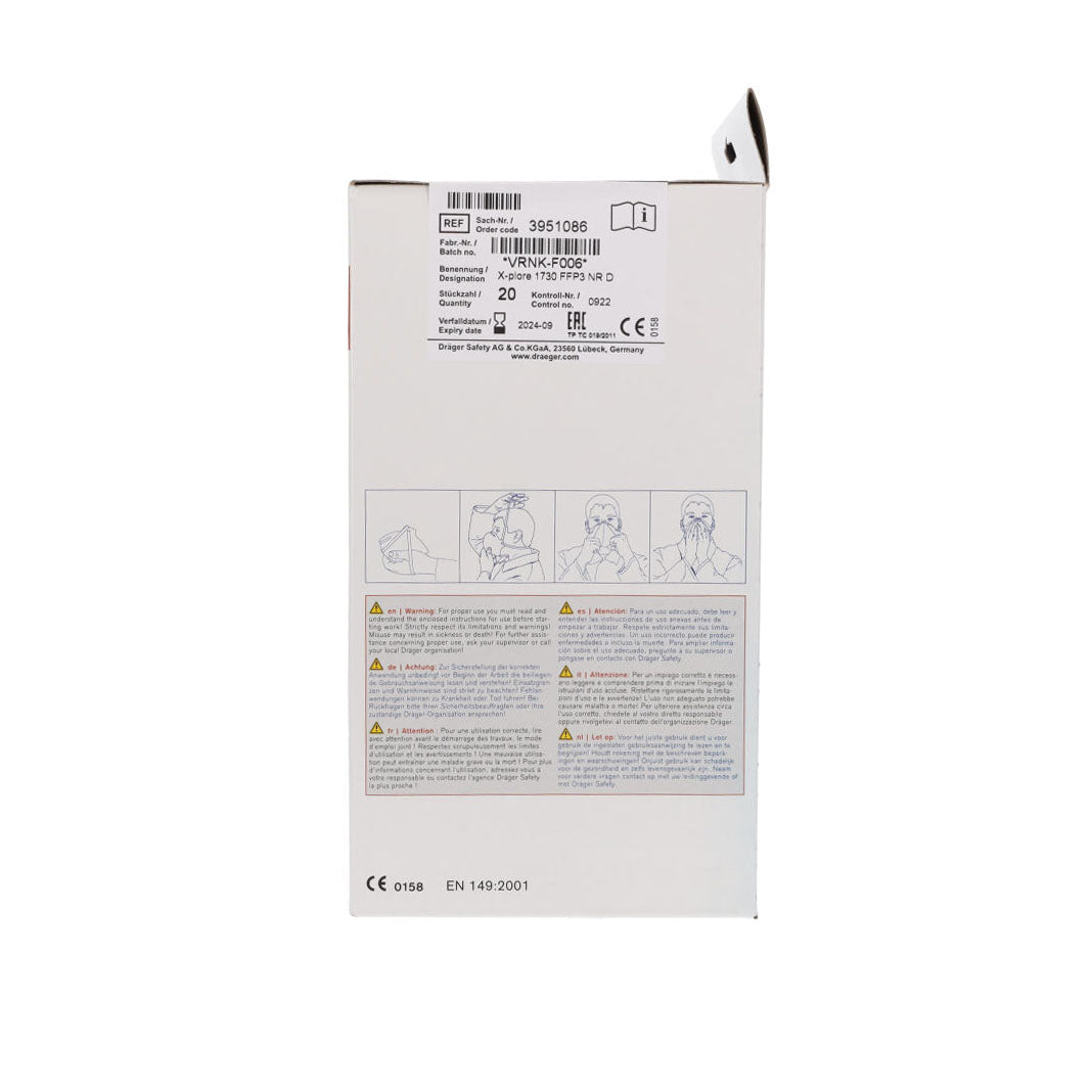 Drager FFP3 Unvalved Respirator Mask - Box of 20 - CLEARANCE - Expiry September 2024 - Drager
