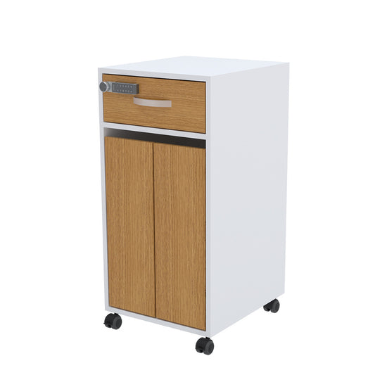 Bedside Locker, Cupboard & Lockable Drawer, Digital Lock - White - 