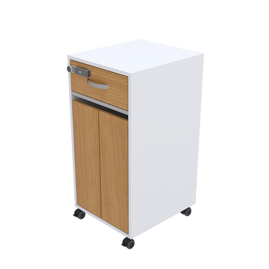 Bedside Locker, Cupboard & Lockable Drawer, RFID Lock - White - 
