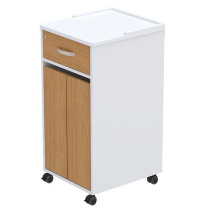 Bedside Locker, Cupboard & Lockable Drawer, Cam Lock - White - 