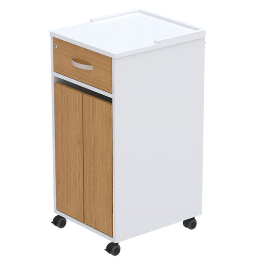 Bedside Locker, Cupboard & Lockable Drawer, Cam Lock - White - 