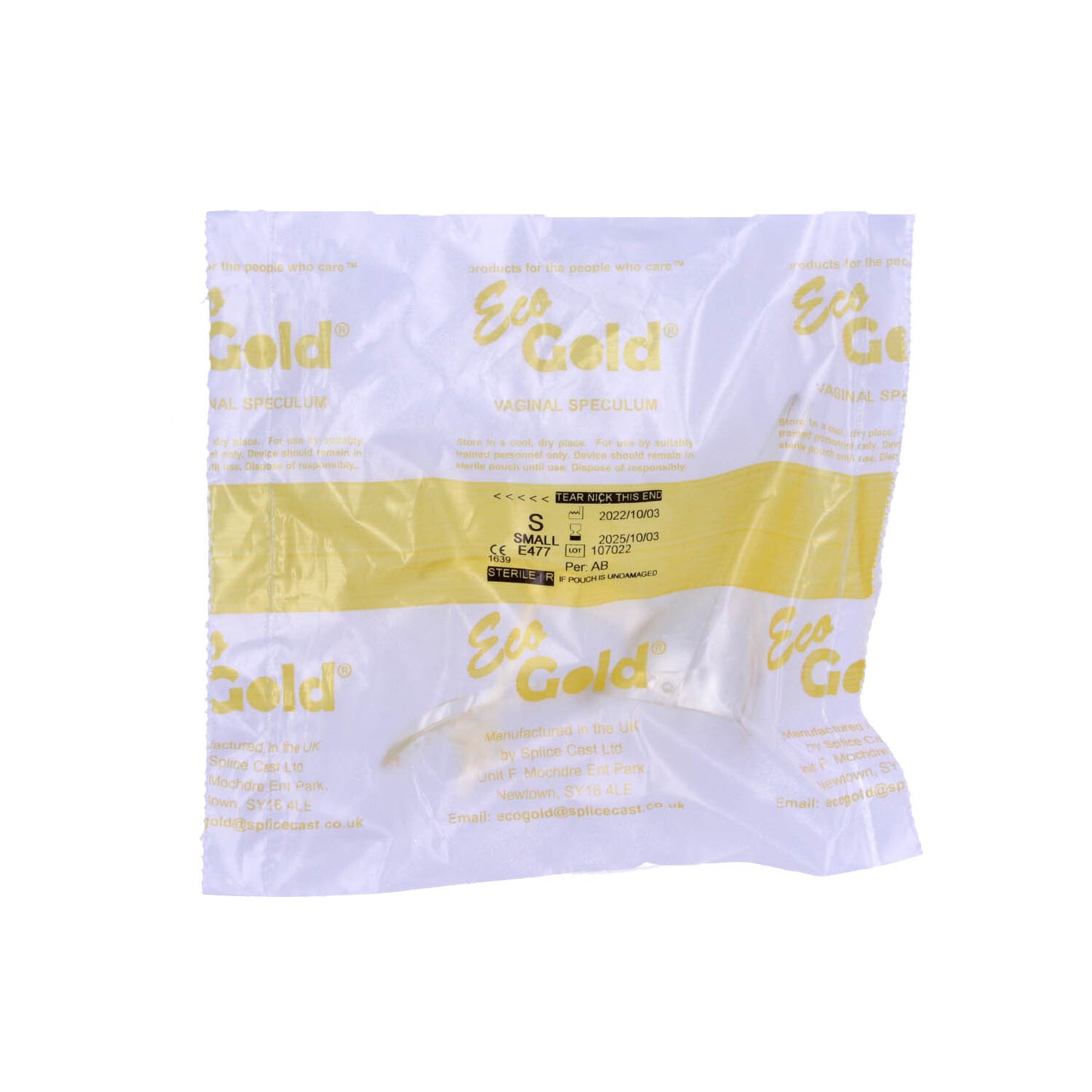 EcoGold Speculum Small (Sterile) With Lock - Yellow - Pack of 20 - EcoGold