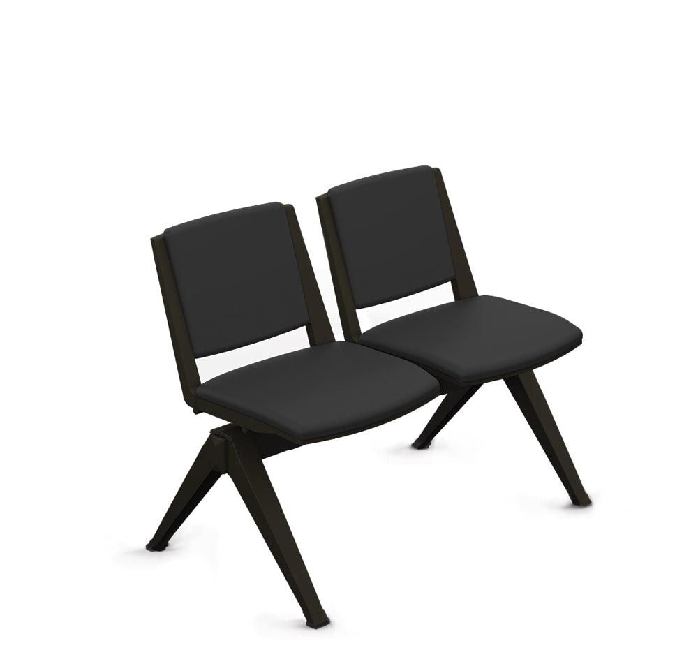 2 Seater Waiting Room Bench (Black Frame/Upholstered) - 