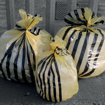 Yellow 90L Tiger Stripped Med Duty Clinical Waste Sack - Case of 250