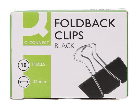 Fold-Back Paper Clips Black 32mm - Pack of 10 - 
