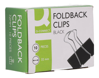 Fold-Back Paper Clips Black 32mm - Pack of 10 - 
