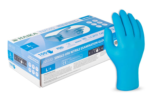 Haika NX510 Blue Nitrile Examination Gloves- Box of 100 Gloves - Medium - Haika