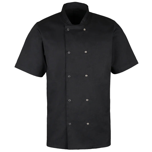 Short Sleeve Stud Chef's Jacket - Black - 