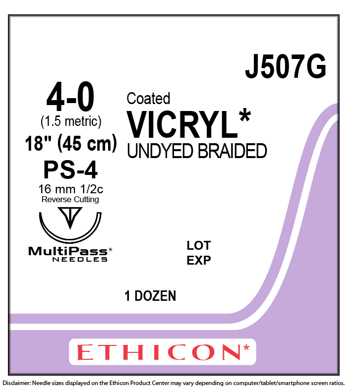 Ethicon Suture 4-0 COATED VICRYL - UNDYED 18" - PS-4 - Box of 12
