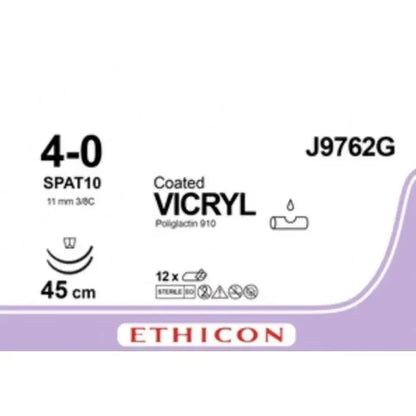 Ethicon COATED VICRYL Braided Undyed Double-Armed Spatula Suture - 45cm USP4-0