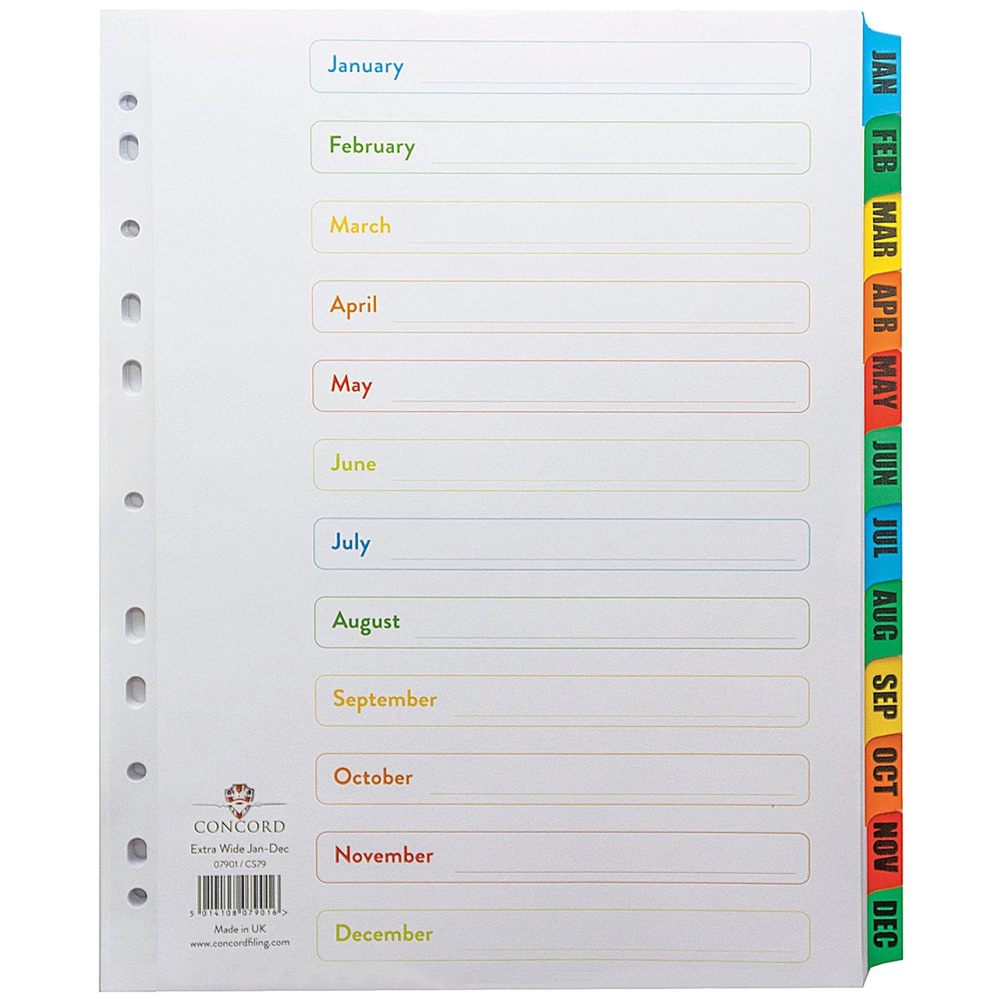 Concord Index Jan-Dec A4 Dividers - Multicoloured Tabs