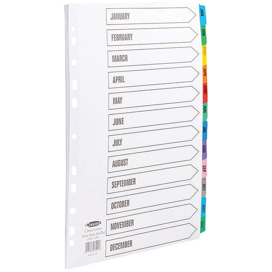 Concord Index Jan-Dec A4 Dividers - Multicoloured Tabs