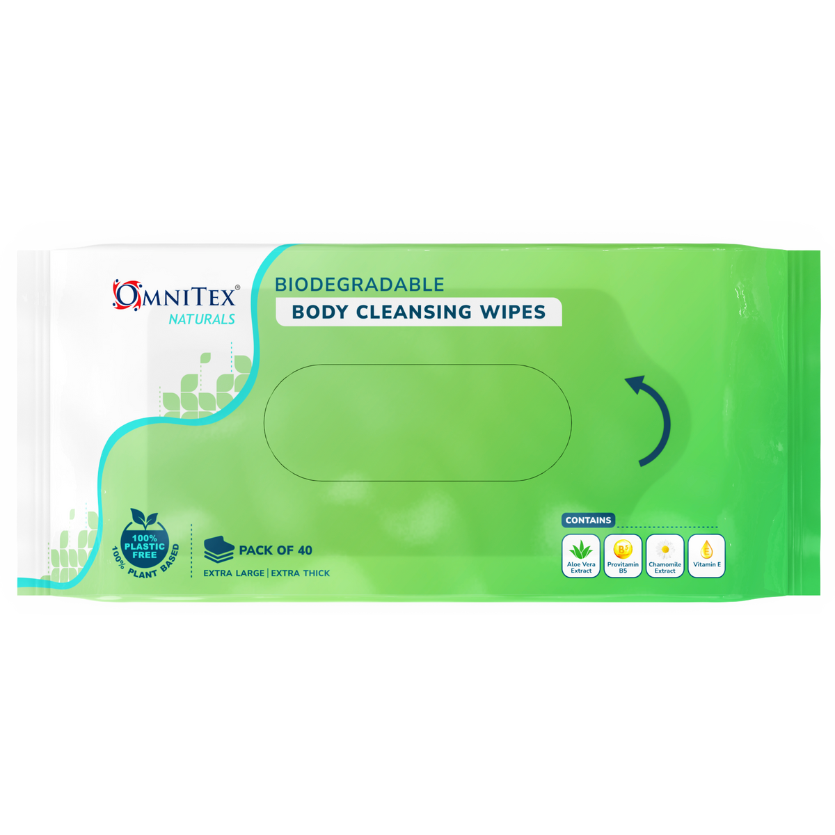 Omnitex Extra Large, Extra Thick  Biodegradable Body Wipes 40pk